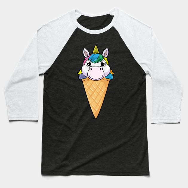 Unicorn with Ice cream cone & Ice cream Baseball T-Shirt by Markus Schnabel